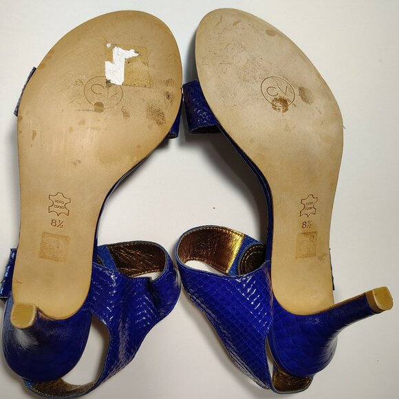 Cynthia Vincent Strappy Open Toe Heel Pumps Faux Reptile Skin Patent Leather - Picture 7 of 8